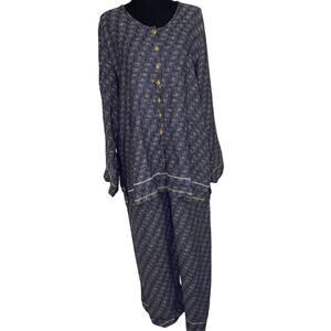 Flax set Blue 100% Linen Top and Bottom Lagenlook Boho Urban‎ Energy Funky edge